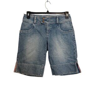 Womens Vintage So Denim Bermuda Shorts Distressed Blue Button Fly Size 7